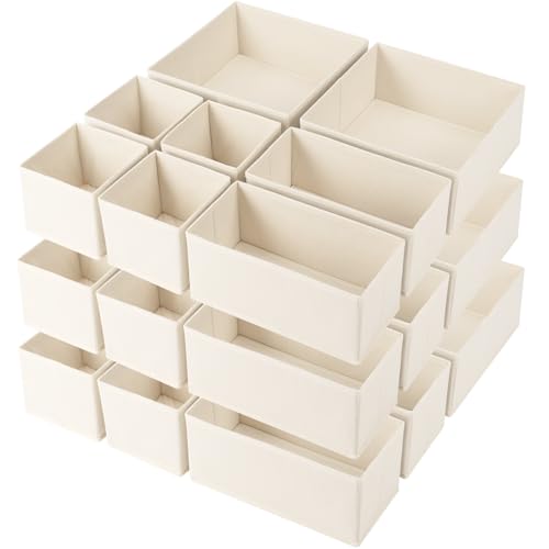 Criusia Drawer Organizer Clothes, 24 Pack Underwear Drawer Organizers, Foldable Closet Organizers and Storage Dresser Drawer Dividers Clothing Organizer for Clothes, Socks, Scarves, Bra, Ties (Beige) - color: Beige, size: 24 Pack