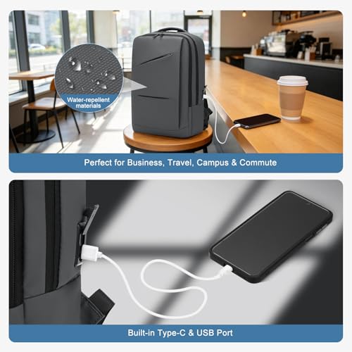 15.6 Inch Laptop Backpack for Men Women, 22L Business Travel Backpack W/USB Charging Port. Water Resistant Work Bookbag, Grey - color: Grey