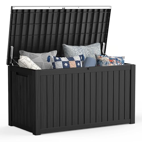Mars Villa 180 Gallon Outdoor Storage Box, Large Waterproof Resin Deck Box for Patio Furniture Cushions, Pool Supplies, Gardening Tools, Lockable Storage Container, Weatherproof, UV Resistant, Black - color: Black, size: 180 Gallon