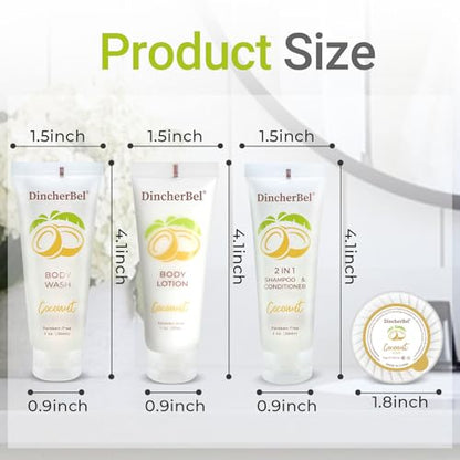 Hotel Amenities 200-Piece Travel Kit: Soap, Shampoo & Conditioner 2 in 1, Body Wash and Body Lotion Bulk Mini Kits for Toiletry Bags - Trial Size Bars & Sets