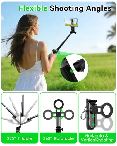 CloudValley Magnetic Selfie Stick & Mini Tripod, 360° Rotation Extendable Handheld Stabilizer/Camera Grip with Remote, 5 in 1 Portable Phone Stand for iPhone/Android, Travel Vlog, Live Stream, Black - color: Black