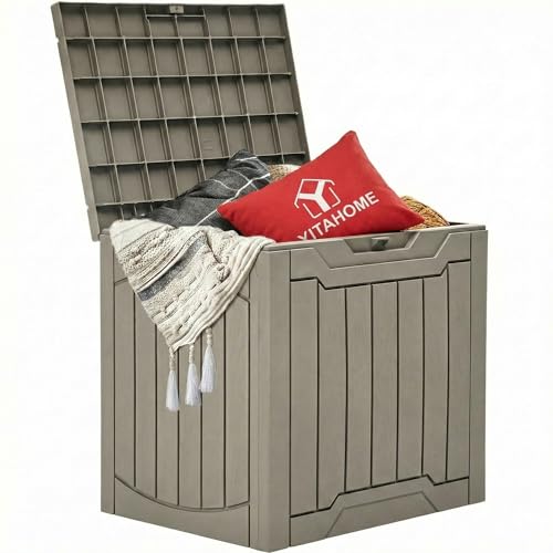YITAHOME Outdoor Resin Storage Box 31 Gal, Water-resistant Patio Deck Box Outdoor Storage Box for Pillows, Garden Equipment, Securely Lockable, Light Brown - color: Taupe, size: 31 Gallon