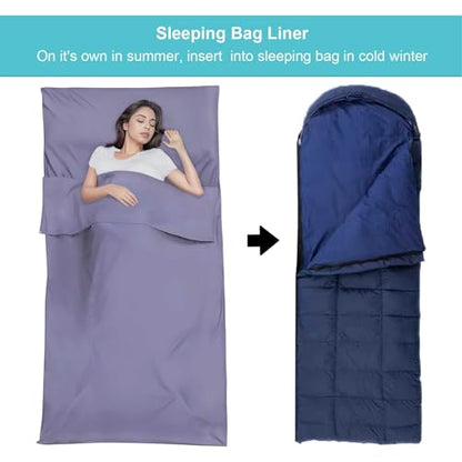 Sleeping Bag Liner,Travel Sheet & Adult Sleep Sack, Camping Sheets Travel Sleep Sack for Backpacking,Hotels & Hostels -Lightweight Single &Double Travel Sheet Camping Sheets - color: Single Lavender
