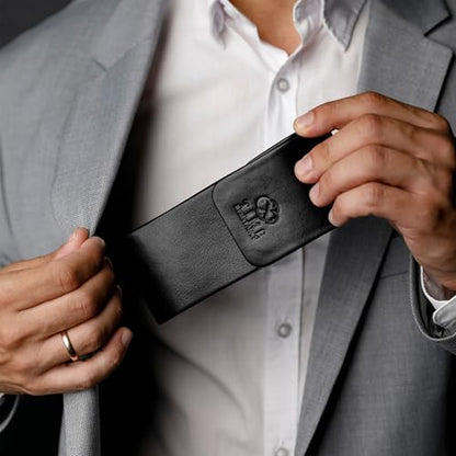 Time Resistance Leather Glasses Case - Hard Shell Leather Glasses Case - Made in Italy - color: Black