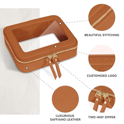 Prite Clear Makeup Bag Cosmetic Organizer Case Waterproof Travel Toiletry Bag Skincare Pouch with Golden Zipper(Brown) - color: Brown, size: Standard - Single Layer