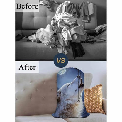Swono Large Capacity Laundry Hamper Basket Wild Wolf Winter Jungle Starry Night Stars White Wildlife Storage Baskets for Bedroom, Bathroom, Dorm, Dining Room, Animal Theme - color: Wild Wolf