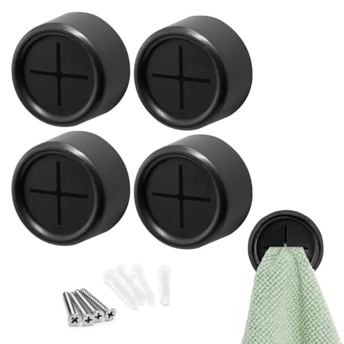 S&T INC. Round Adhesive Push Towel Hooks for Kitchen, Hand and Dish Towels, Matte Black, 4 Pack - color: Matte Black