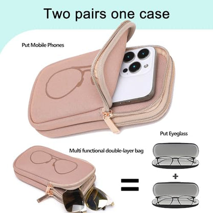 KKP Double Eyeglass Case | Sunglasses Cases with 2 Compartments - color: Pink