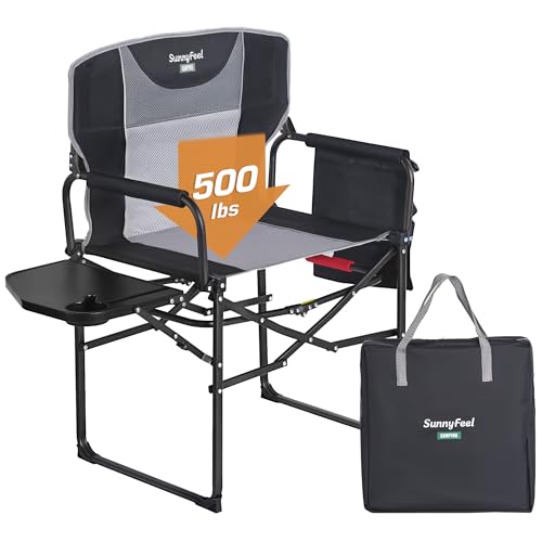 SUNNYFEEL Oversized Camping Directors Chair 500 LBS Heavy Duty, Portable Folding Chair with Side Table, Pocket for Beach, Fishing,Trip,Picnic,Lawn,Concert Outdoor Foldable Camp Chairs - color: XL Black