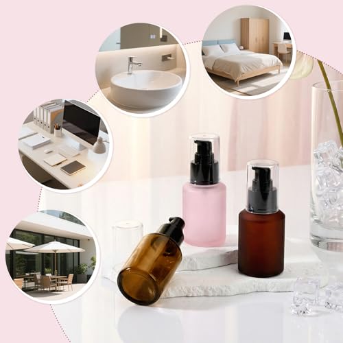 Segbeauty 2oz Frosted Glass Travel Pump Bottles for Toiletries, 3pcs Refillable Cosmetic Pump Dispensers Empty, 60ml Travel Cream Oil Foundation Bottles, Liquids Serum Containers in Mixed Color - color: Amber Pink Red, style: 3pcs 2oz