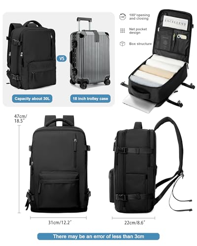 VGCUB Large Travel Backpack Bag for Women Men,Carry on Backpack,17 Inch Laptop Business Work Waterproof Backpack with Laptop Compartment,Person Item Flight Approved,Mochila de Viaje,Black Large - color: Black, style: Xx-large