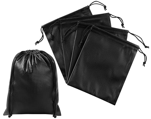 PALTERWEAR Tech-Weave PU-Coated Drawstring Bags (Set of 5) Water-Resistant, Directional-Stretch Travel Organizers for Goody Bag, Toiletries, Tech Gear, Charger - Wipe-Clean (Black 3D, 6 x 8 Inch) - size: 6 x 8 Inch