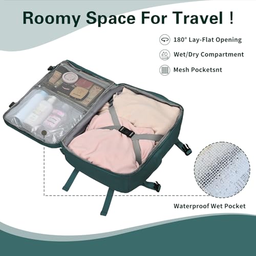 Carry On Backpack for Women & Men – Airline Approved Underseat Size, 15.6" Laptop Compartment, TSA-Friendly 180° Opening, Anti-Theft Business Travel Backpack with Trolley Sleeve (Peacockblue, Large) - color: Peacockblue, size: Large