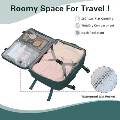 Carry On Backpack for Women & Men – Airline Approved Underseat Size, 15.6" Laptop Compartment, TSA-Friendly 180° Opening, Anti-Theft Business Travel Backpack with Trolley Sleeve (Peacockblue, Large) - color: Peacockblue, size: Large