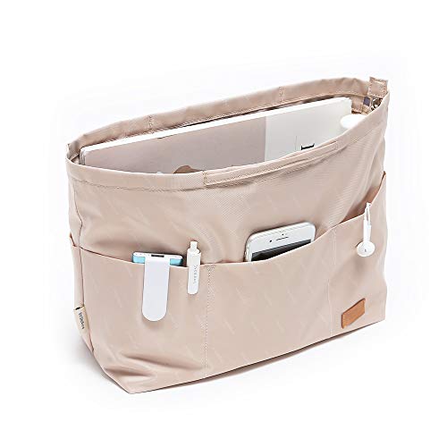 iN. Purse Organizer Insert with zipper Nylon fabric for women Handbags & Totebag beige Size: Large: 15.7"(Top)/12.2"(Bottom) L × 4.9"W × 10"H - color: Beige, size: Large: 15.7"(Top)/12.2"(Bottom) L × 4.9"W × 10"H
