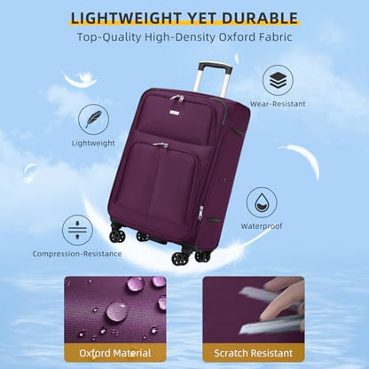 LARVENDER Softside Luggage Sets 5 Piece Expandable Suitcases Set with Spinner Wheels TSA Lock, Lightweight Soft Shell Rolling Travel Luggage Set for Men and Women, Purple - color: Purple, size: 5 Piece Set