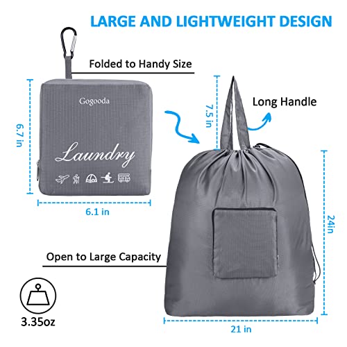 GOGOODA Travel Laundry Bags with Drawstring Closure XL Large Foldable Dirty Clothes bags with Handle Heavy Duty and Washable for College Dorm Travelling Camping, 2 Pack, Black & Grey - color: Black & Grey