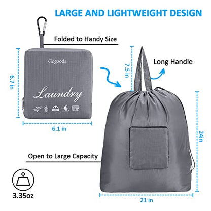 GOGOODA Travel Laundry Bags with Drawstring Closure XL Large Foldable Dirty Clothes bags with Handle Heavy Duty and Washable for College Dorm Travelling Camping, 2 Pack, Black & Grey - color: Black & Grey