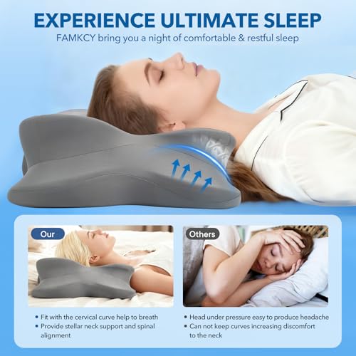 Cervical Pillow for Neck and Shoulder,Contour Memory Foam Pillow,Ergonomic Neck Support Pillow for Side Stomach Back Sleepers with Skin-Friendly Pillowcase - color: Gray