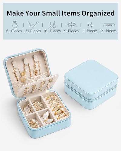 VLANDO Travel Jewelry Case, Bridesmaid Gift for Women - Small Travel Jewelry Box for Girls Women - Blue - color: Blue