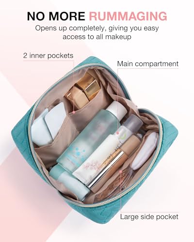 BAGSMART Small Makeup Bag, Travel Cosmetic Bag Make Up Pouch Small Travel Zipper Pouch,Water-resistant Toiletry Bag,Makeup Organizer Bag for Women, Blue - color: 01-Teal Blue