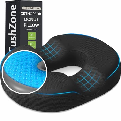 Donut Pillow Seat Cushion - Cooling Gel Donut Chair Cushions, Memory Foam Seat Cushion for Office & Home, Car Seat Cushion and Butt Pillow, Hemorrhoids Pillow and Tailbone Pain Relief, Black - color: Black, size: Large