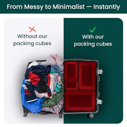NOBL Travel Compressible Packing Cubes Set, 6 Pieces Travel Packing Organizers, Compression Luggage Cubes for Suitcases & Carry On, Space Saving - Cherry Red - color: Cherry Red