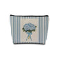 Blue Hydrangea Makeup Bag, Coquette Blue Bow Floral Cosmetic Bags Gifts for Women, Preppy Girly Striped Portable Travel Toiletry Bag Zipper Makeup Pouch - color: Flower two