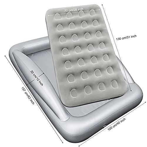 Inflatable Kids Travel Bed Toddler Air Mattress Set,Portable Blow Up Mattress Sleeping Bed Cot with Bed Rails and Electric Pump Ideal for Road Trip - color: Grey