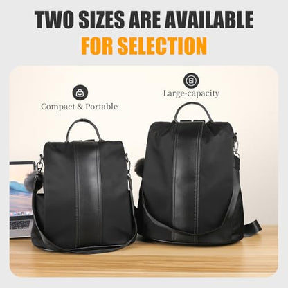 PINCNEL Women Backpack Purse Waterproof Nylon Anti-theft Rucksack Lightweight Shoulder Bag - color: Black, size: Large