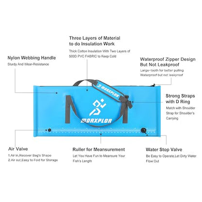 MORXPLOR Insulated Fish Cooler Bag for Fishing 41x17 47x17In 50x20In 60x24 72x30 80X40 Inches,Large Insulated Fish Kill Bag,Fishing Catch Bag Cooler with Water-resistant Zipper - color: 41 inches blue