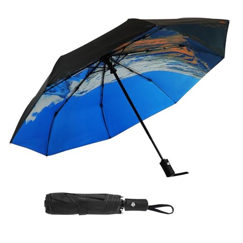 SY COMPACT Travel Umbrella - Windproof Automatic Compact Umbrella for Rain, Lightest 8-Rib, Small, Strong & Portable, Durable Grip, Fits Backpack & Car, Factory Direct (UV Available) - color: UPF-Snow Peak
