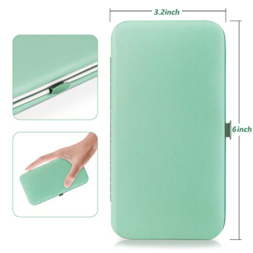 Teamkio 18pcs Manicure Set Pedicure Nail Clippers Set Travel Hygiene Kit Stainless Steel Professional Cutter Care Set Scissor Tweezers Knife Ear Pick Tools Grooming Kits with Leather Case - color: Green
