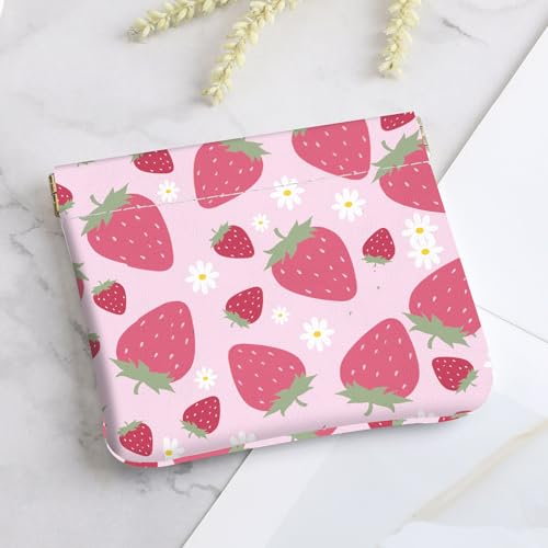 2Pcs PU Leather Small Squeeze Coin Purse Pouch Mini coin Bag Unique And Cute Wallet Cosmetic Bags Change Bag For Women Girls Men （Pink Strawberry - color: Pink Strawberry