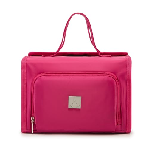 ROYALFAIR Roll Up Makeup Bag, Waterproof Toiletry Bag for Women, Hanging Travel Organizer bags with Jewelry Organizer Compartment, Extra Large 4 Clear TSA Approved Pouches Cosmetic Makeup (pink) - color: Pink