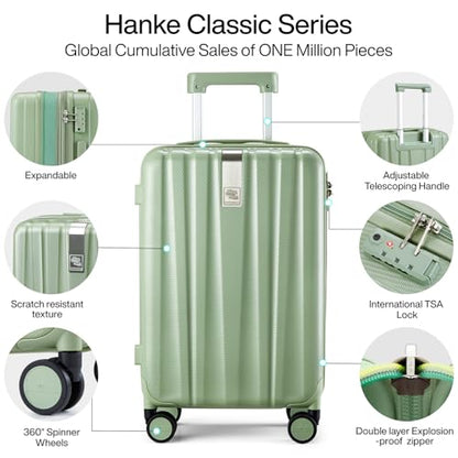 Hanke Expandable Hard Shell Luggage Sets 2 piece Carry on Luggage with Wheels Suitcases Lightweight Checked Travel Luggage Rolling Large Suitcase Travel Luggage Bag Woman Men 20/29 Inch(Bamboo Green) - color: Bamboo Green, size: Expandable 2 piece Set（20/