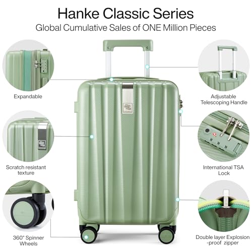 Hanke 29 Inch Expandable Checked Luggage Lightweight PC Hard Shell Luggage Suitcases with Wheels Travel Luggage Rolling Large Suitcase Travel Luggage Bag for Study Abroad.(Bamboo Green) - color: Bamboo Green, size: Expandable 29 Inch