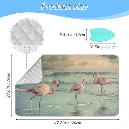 Flamingo with Coastline Ironing Mat for Table top Portable Ironing Pad Blanket for Washer Dryer Countertop Travel - color: Flamingo With Coastline
