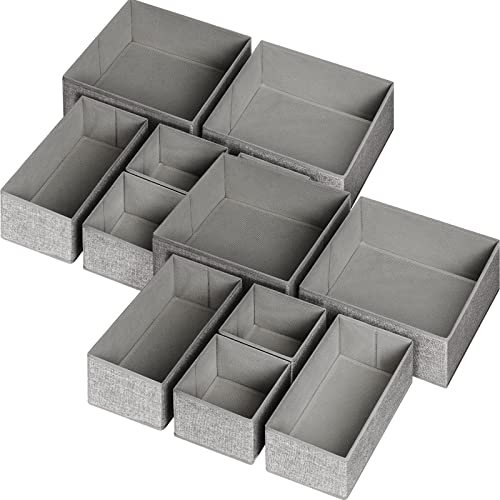 12 Pack Drawer Organizers for Clothing, Foldable Clothes Storage Box Closet Dresser Drawer Organizers Dividers, Bedroom Organization Fabric Bins for Baby Clothes Underwear Sock Bra Ties (Grey) - color: A-Grey, size: 12 PACK