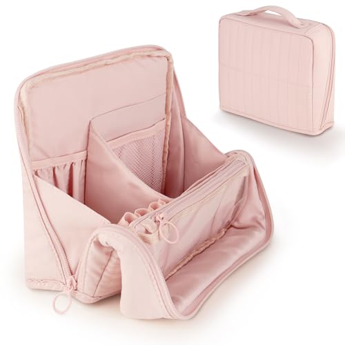 Abiudeng Standing Makeup Bag Stand up Make up Bag Travel Toiletry Bag with Multiple Compartments Large Capacity for Women Business Trips Fitness and Daily Commutes (Pink) - color: Pink