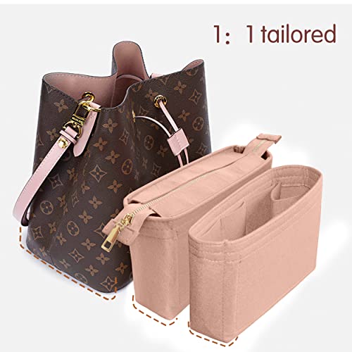 Felt Tote Bag organizer with Zipper Small Purse Organizer Insert With 2 Packs fits NeoNoe Series,Pink - color: Pink