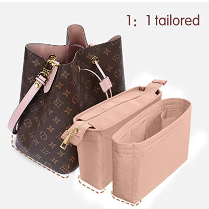 Felt Tote Bag organizer with Zipper Small Purse Organizer Insert With 2 Packs fits NeoNoe Series,Pink - color: Pink