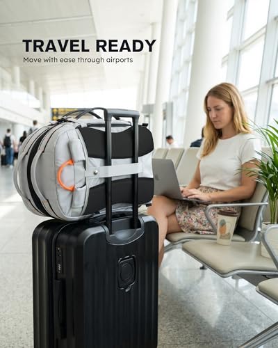Tolaccea Travel Laptop Backpack for Men Women, 40L-50L Expandable Carry On Backpack with Wet Dry Compartment, TSA Approved Daypack Fits 16 Inch Laptop, Convertible Rucksack Duffel Bag for Work Travel - color: Light Gray