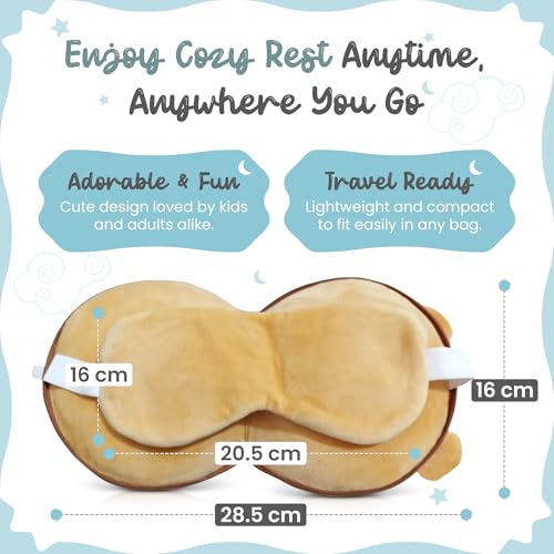 Child Travel Sleep Mask and Pillow Set - 2 in 1 Cute Character Design for Kids Rest, Naps and Relaxation. Soft Comfort with Bag Cover, Perfect for Flights, Car Trips 15cm - color: Brown