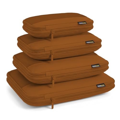 4 Piece Compression Packing Cubes for 3–7 Day Travel, Space Saving Travel Organizers with Breathable Mesh, Double-Zipper Packing Cubes for Carry-On & Suitcases (Brown) - color: Brown