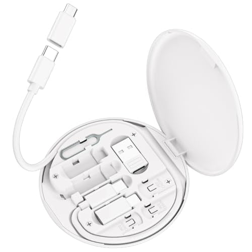 Multi USB Charging Adapter Cable Kit, C to iOS Device Cable Box, Conversion Set USB A & Type C to Male Micro/Type C/iOS Device, Data Transfer, Card Storage, Tray Eject Pin, Phone Holder (White) - color: White
