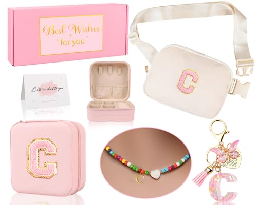 Funny Pack for Grandkids Teen Girls Gift, Birthday Gifts for 4 5 6 7 8 9 10 11 12 13 Year Old Girls, Initial Fanny Pack, Teen Girl Gift Trendy Stuff Crossbody Bag Set for Teens, Back To School, C - style: C