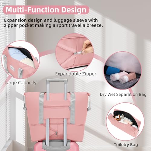 LARVENDER Luggage Sets 6 Piece Hardshell Expandable Suitcases with Spinner Wheels TSA Lock, Lightweight ABS Travel Carry On Luggage Set for Women, Pink Grey - color: Pink Grey 6pcs, size: 6 piece set