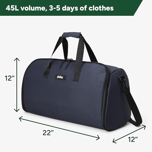 Halfday Convertible 2-in-1 Garment Duffel Weekender Bag 45L: Wrinkle-Free Travel (Hanging Suit Compartment, Shoe Pockets, Trolley Sleeve), Durable & Water-Resistant Carry-on, Marine - color: Marine, style: Original, 45l