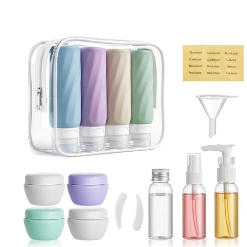 16 Pack Travel Bottles for Toiletries, TSA Approved 3oz Leak Proof Refillable Silicone Squeezable Containers Kit for Shampoo Lotion Conditioner with Toiletry Bag - color: 16pack/Colorful 1